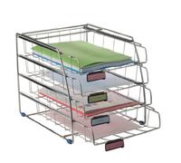 Alba Desk Set Wire 4 Trays Front-loading 4 Label Holders W310xD380xH310mm Chrome Ref CORMET4F