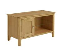 Alba Oak Small TV Stand 90cm Unit for Living Room or Bedroom | Roseland Furniture Scandi Retro Modern Solid Wooden Media Television Cabinet with Door for 45 inch Screen | Fully Assembled