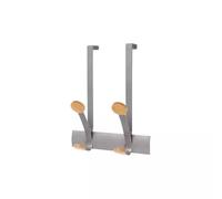 Alba Coat Hooks 2 Double Pegs Silver Grey Steel/Light Wood L36.7xW30x1