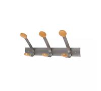 Alba Wall Coat Hooks 3 Double Pegs Silver Grey Steel/Light Wood L46xW1
