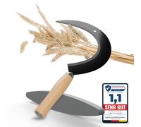 ALBAJ Round Sickle with Wooden Handle - Traditional Sharp Sickle - Sustainable Hand Scyther 35 x 22 cm - Includes Free Whetstone - Robust Scythe Sickle for Grass