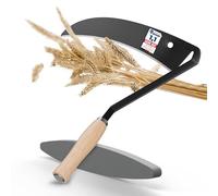 ALBAJ Scythe Scythe with Wooden Handle - Traditional Sharp Sickle - Sustainable Hand Scyther 31 x 33 cm - Includes Free Sharpening Stone - Robust Hand Slicer for Grass