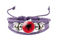 Albania Flag Braided Bracelet - Multi-Color Leather Handmade Beaded Woven Bangles, Adjustable Wristbands Jewelry Gifts Accessories For Women Men,Purple,Long:18Cm