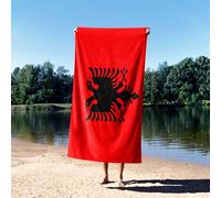 Albania Flag Towel - Red and Black Double-Headed Eagle Design - Face, Hand, Bath or Oversized Beach Towel - Patriotic Albanian Gift for National Pride & Sports Fans