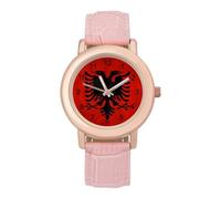 Albania Grunge Flag Women's Wrist Watch Fashion Wristwatches with Pink Strap Gifts for Women Mother Wife Birthday