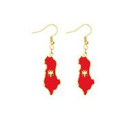 Albania Map Flag Earrings Stainless Steel Dangle Drop Earrings Albanian Eagle Jewellery Gift For Women Men (Gold Colour)