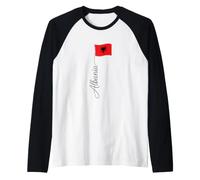 Albania Signature Flag Pole Elegant Patriotic Albanian Raglan Baseball Tee