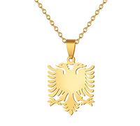 Albanian Eagle Flag Country Map Necklace - Retro Ethnic Style Charm Pendant 50Cm Clavicle Chain, For Women Men Patriotic Sweater Choker Jewelry Gifts,Yellow,Long:50Cm