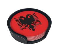 Albanian flag 6-piece coaster set with stand, for home décor, suitable for all kinds of cups and coffee mugs.