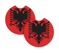 Albanian flag Car Coasters Set of 2 Neoprene Drink Coasters for Auto Waterproof and Fast-Drying Stylish Car Accessories for Protection