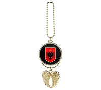 Albanian Flag Coat of Arms Car Rear View Mirror Hanging Accessories Beautiful Picture Frame Locket Angel Wing Design Golden-style