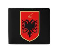 Albanian Flag Coat of Arms Men Wallet Leather Bifold Wallets with Window Slim Minimalist Front Pocket