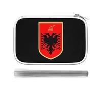 Albanian Flag Coat of Arms Pencil Case Holder Pouch Stationery Pen Bag PU Leather Organizer