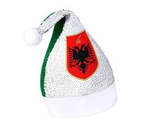 Albanian Flag Coat of Arms Sequins Santa Hat Christmas Cap Xmas Adult Headwear for Holiday Party New Year Festive