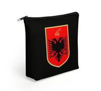 Albanian Flag Coat of Arms Travel Makeup Bag Toiletry Cosmetic Pouch Aesthetic Organizer Pencil Case Pen Holder 8.3 X 7.5 Inch
