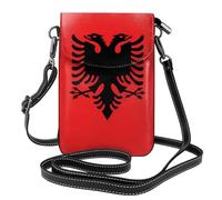 Albanian flag Leather Cell Phone Purse, Lightweight Crossbody Cell Phone Bag, Travel Bag with Credit Card Slots Women's Shoulder Bag, Black, One Size