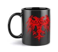 Albanian Flag Logo Cute Black Ceramic Coffee Mug with Handle Tea Cup for Men Women Home Office