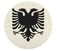 Albanian Flag Round Wooden Puzzles for Adults Funny Colorful Jigsaw Puzzle Home Decors Gift 68 PCS
