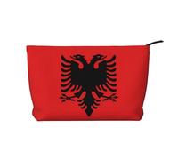 Albanian Flag Zipper Closure Corduroy Makeup Bag Multifunctional Organizer 22x7x17cm for Travel Camping Vacation Fitness