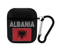 Albanian National Flag Compatible with Airpod 1/2 Case PC Scratch-Resistant Drop-Proof Protective Cover with Keychain Black-style