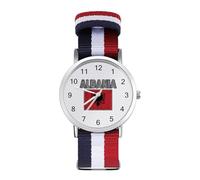 Albanian National Flag Unisex Wrist Watches Nylon Strap Analog Quartz Watch for Daily Wear