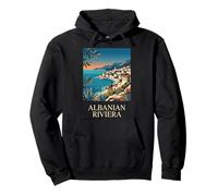 Albanian Riviera Coastal Village Retro Travel Design Pullover Hoodie