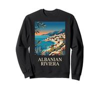 Albanian Riviera Coastal Village Retro Travel Design Sweatshirt