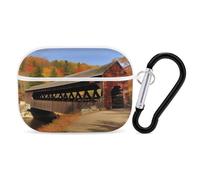Albany Covered Bridge AirPods Pro Case Cover with Keychain Ring PC Hard Shell Protective Case for AirPods Pro 2nd for Women Men Generation Easy Open Full Drop Protection Cover White-Style