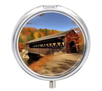 Albany Covered Bridge Pill Box Waterproof Portable Medicine Pill Case Moisture Proof Metal Travel Pill Box with 3 Compartment Medicine Case