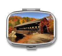Albany Covered Bridge Pill Case with 2 Compartment, Pill Organizer Portable Square Pill Box,Vitamin Pill Organizer for Pocket Purse and Travel