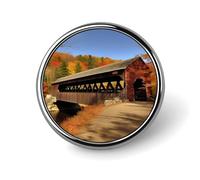 Albany Covered Bridge Round Badge Cute Enamel Lapel Pin Brooches Button Pin Personalized Clothing Decoration Unisex Badge Holder Hats Bags Shirts Decor