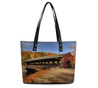 Albany Covered Bridge Tote Bag Large Soft Leather Purse with Zipper Lightweight Ladies Shoulder Handbag