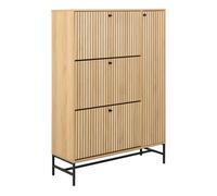 Furniture To Go Albany Shoe Cabinet 3 Flip Down Doors 1 Pull Open Door In Oak/Black Legs, Brown