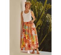 Albaray Pure Cotton Tropical Print Midi A-Line Skirt Pink