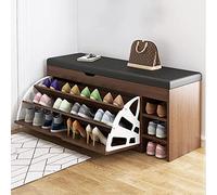 albbwywj Shoe storage table with flip drawers, bench with invisible shoe rack, leather entry shoe bench seat shoe cabinet, modern entryway upholstery furniture,Brown,100x30x51cm