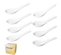 Albedel 8 pcs Asia Porcelain Soup Spoon Ceramic Rice Spoons Chinese Won Ton Spoons for Home Kitchen Restaurant White