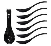 Albedel Black 6 pcs Porcelain Soup Spoon Round-Bottom Asia Ceramic Rice Spoons Chinese Won Ton Spoons for Home Kitchen Restaurant