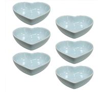 Albedel Light Blue 6 pcs Heart Shaped Porcelain Soy Sauce Dish Snack Bowl Ceramic Dip Dipping Bowls 1.65 oz for Dinner Baking BBQ and Cooking