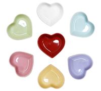 Albedel One for Each 7 Colors Heart Shaped Porcelain Soy Sauce Dish Snack Bowl Ceramic Dip Dipping Bowls 1.65 oz for Dinner Baking BBQ and Cooking Total 7 pcs