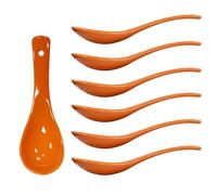 Albedel Orange 6 pcs Porcelain Soup Spoon Round-Bottom Asia Ceramic Rice Spoons Chinese Won Ton Spoons for Home Kitchen Restaurant