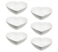 Albedel White 6 pcs Heart Shaped Porcelain Soy Sauce Dish Snack Bowl Ceramic Dip Dipping Bowls 1.65 oz for Dinner Baking BBQ and Cooking