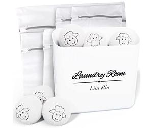 ALBEN Bundle: Magnetic Lint Bin for Laundry Room, Wool Dryer Balls, and Mesh Garment Bags - The Ultimate Lint Container for Laundry Room and More (Farmhouse White)