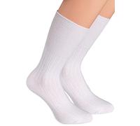 alber's SANITARIO - 5 Pairs Men's Fine Ribbed Cotton Socks, Wide Non-Binding Cuff, Calf Height, Breathable, Soft & Comfortable | White | Size 8-10