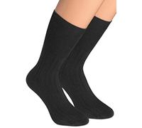 alber's SANITARIO - 5 Pairs Men's Fine Ribbed Cotton Socks, Wide Non-Binding Cuff, Calf Height, Breathable, Soft & Comfortable | Black | Size 8-10