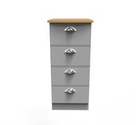 Albert 4 Drawer Tall Bedside (Ready Assembled) Ready Assembled 2 U Grey One Size