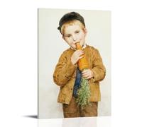 Albert Anker Paintings Wall Art Poster Prints The Little Boy With The Big Carrot (1904) Cool Artworks Painting Wall Art Canvas Prints Hanging Picture Home Decors Gift Idea Frame 16x24inch(40x60cm)