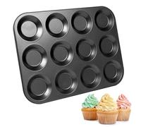 Albert Austin 12 Cup Muffin Tray Stain Resistant Easy Clean Cupcake Tray for Baking Odourless Non Stick Carbon Steel Muffin Tray Dishwasher Oven Safe Baking Mould for Brownies Fairy Cakes (Pack of 1)