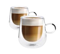 Albert Austin 2X Double Walled Coffee Glass Mugs 275ml - Heat Resistant Borosilicate Glasses, Vacuum Insulated Latte Cups for Milk, Juice, Cappuccino and Chilled Drinks