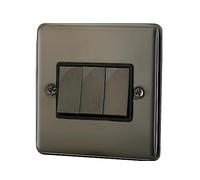 Albert Austin 3 Gang 2 Way Light Switch Durable Design Slim Sleek Finish Round Smooth Edges Easy Screw Installation High Electrical Conductivity Home and Commercial Use PGM 33667 10A Black Nickel