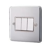 Albert Austin 3 Gang 2 Way Light Switch Durable Design Slim Sleek Finish Round Smooth Edges Easy Screw Installation High Electrical Conductivity Home and Commercial Use PGM 33667 10A Brushed Steel